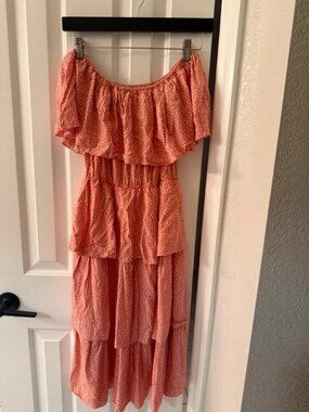 Off-shoulder pink ruffle dress